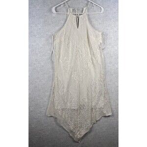 Kelly Renee Cream Boho Hanky Hem Lace Bodice Halter Neck Midi Dress Cottage Med